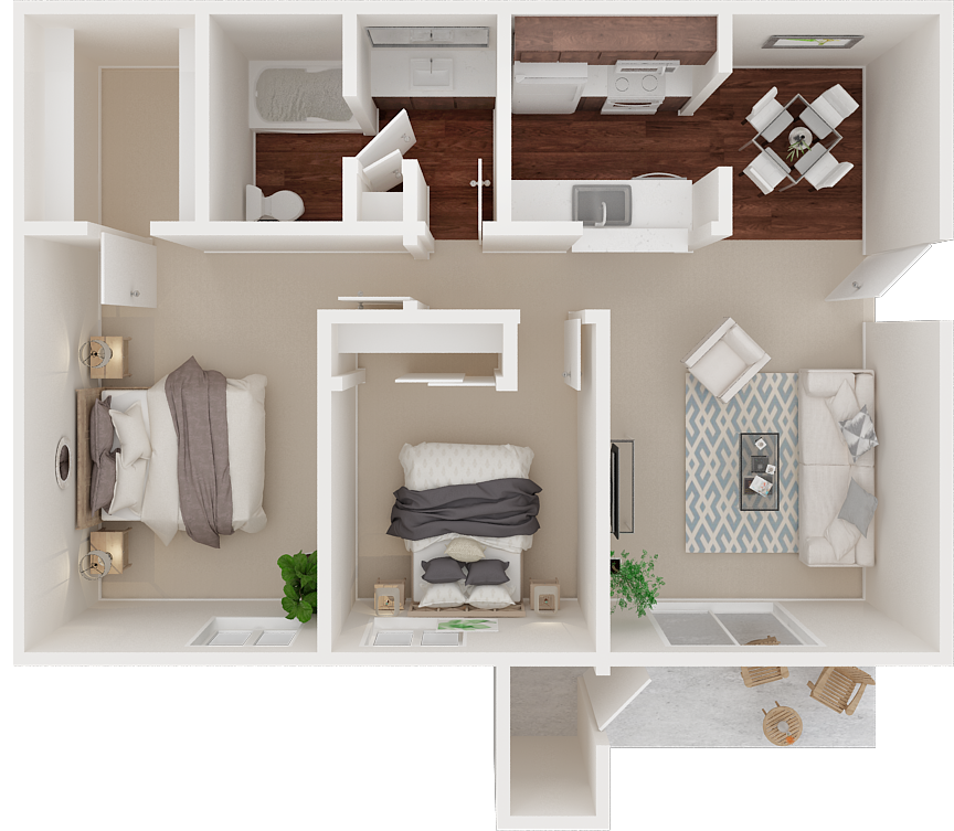 Floor plan for 2 beds, 1 bath, 850 sqft